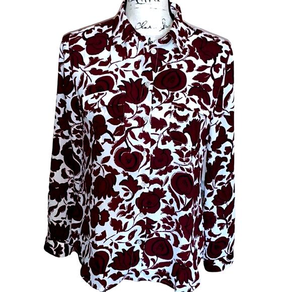 LOFT maroon & white flowered button blouse SP - Picture 1 of 5